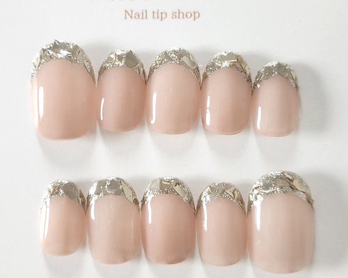 51))ストーンネイル フレンチガーリー ネイルチップ ブライダルネイル