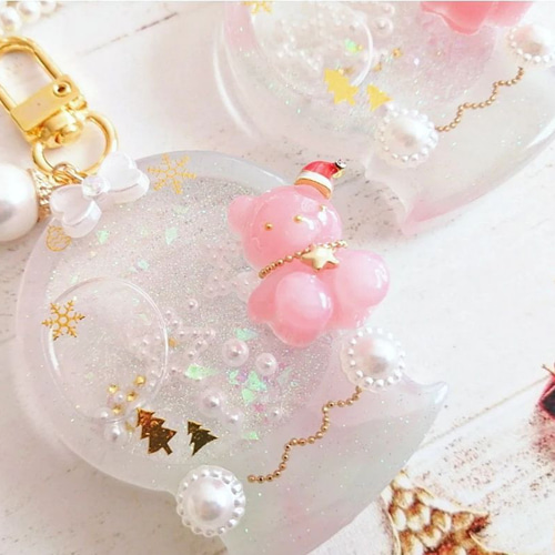 ☆雪うさぎ☆(大) マゼンタ　他レジンキーホルダー計5点 うさぎと月と夜桜 レジン キーホルダー キーホルダー cafe mocha
