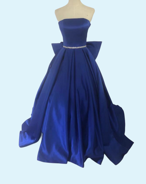 ブルー カラードレス 大きなリボンベアトップ 結婚式 二次会 前撮り  