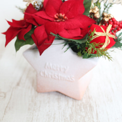 1点限り「送料無料」クリスマスアレンジメント 星形の陶器 レッドポインセチア 4枚目の画像