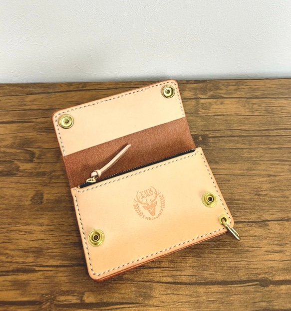 【セミオーダー】本革 ショート トラッカーウォレット　Short Trucker Wallet／財布／お名前刻印無料 セミオーダー 本革 ステッチカラー 縫い糸 大文字 ベージュ 茶色