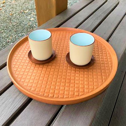 【ワケありな逸品】ラウンド トレイ　-格子 -  round tray　ブナの木 1枚目の画像