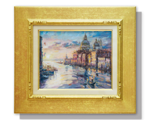 詩情あふれる運河】油絵原画 F3サイズ 一点物 イーゼル付 豪華