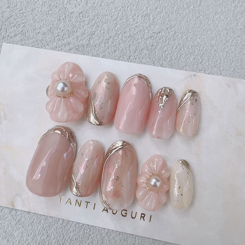 ピンク 成人式 ネイルチップ 振袖 花 ガーリー 桃色 立体 3D ぷっくり