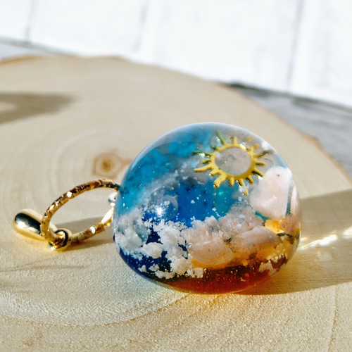 送料無料】空レジン アクセサリー 天然石《スカイブルー×オレンジ