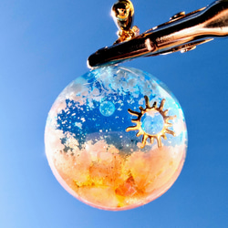 送料無料】空レジン アクセサリー 天然石《スカイブルー×オレンジ