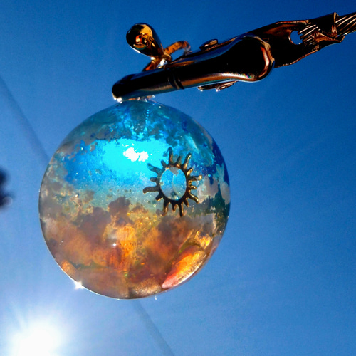 送料無料】空レジン アクセサリー 天然石《スカイブルー×オレンジ