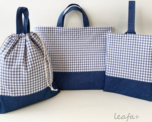 PON 入園グッズ ブルーグレー×濃紺デニム風 ハンドメイド 7aadf0e8a2bd0804c617078eef8001