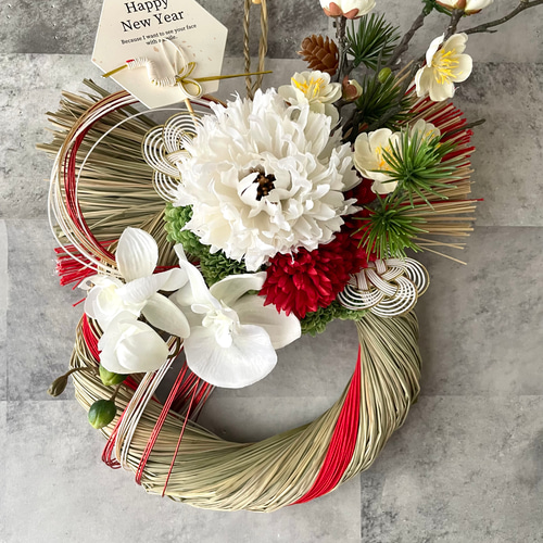 しめ縄リース、しめ縄飾り白胡蝶蘭