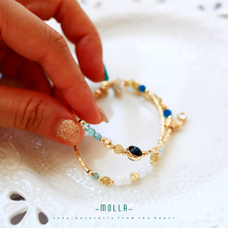 Molla 復古金藍虎眼月光石磷灰石雙圈手環（手工訂製-可調仿硬式手環） 第5張的照片