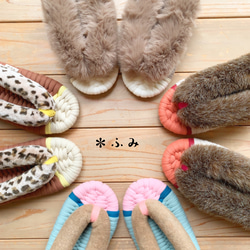 room shoes＊フェイクファー鼻緒布ぞうり／Ｍ24~25cm【Rabbit Ｍ65】おしゃれ・リラックス˚✧₊⁺ 17枚目の画像