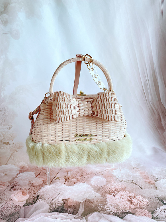 そ*た様 WOVEN かごバッグ メルカドバッグ ベージュ ファー付き そ*た