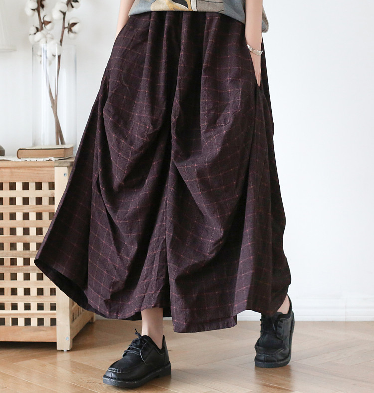 【即納】まるでスカートなボリューム感☆チェック柄ロングガウチョパンツ 7,630円