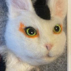 羊毛フェルトのおしゃれ絵画シリーズ　写楽(白猫) 4枚目の画像