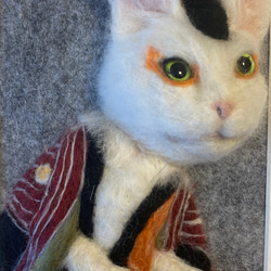 羊毛フェルトのおしゃれ絵画シリーズ　写楽(白猫) 5枚目の画像