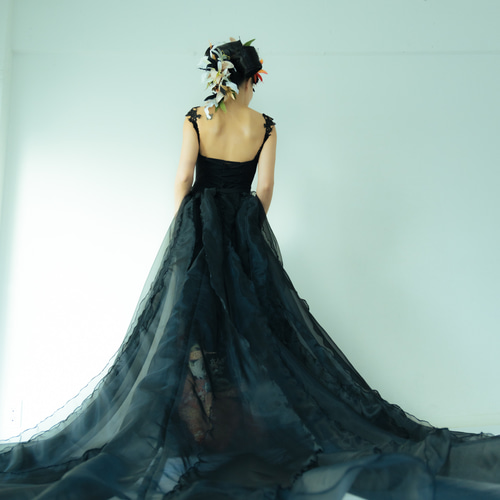 1点もの 取り外せるトレーン付き 黒留袖オディール風ドレス ワンピース