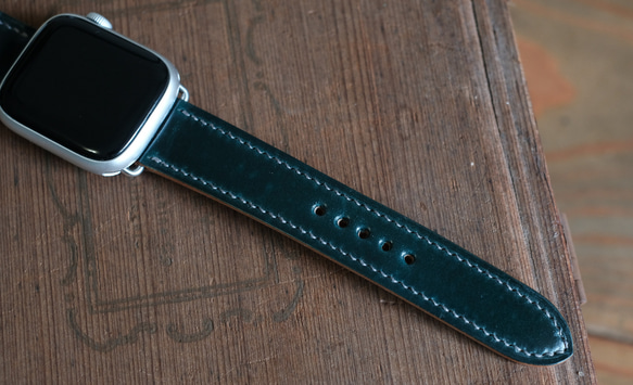 -現貨 Horween shell cordovan 馬臀 墨綠 Apple watch錶帶訂製 第2張的照片