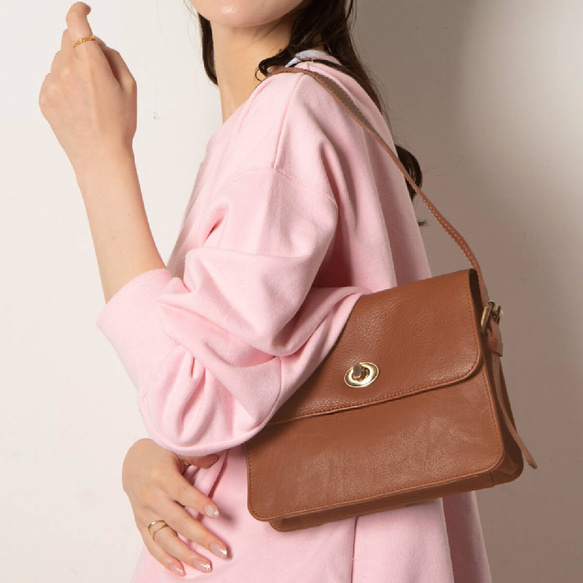 【限量特價】女士真皮手提包，迷你小號單肩包，駝色，HAB028-MO 第4張的照片