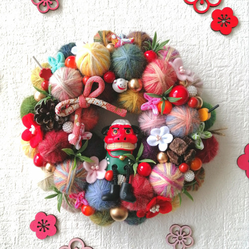 〔59〕毛糸玉リース お正月飾り ひなまつり (パープル・辰年) 59〕毛糸玉リース お正月飾り ひなまつり (パープル・辰年) 新作2024