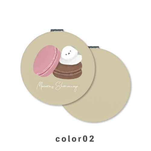 シマエナガ 鳥 マカロン スイーツ イラスト コンパクトミラー