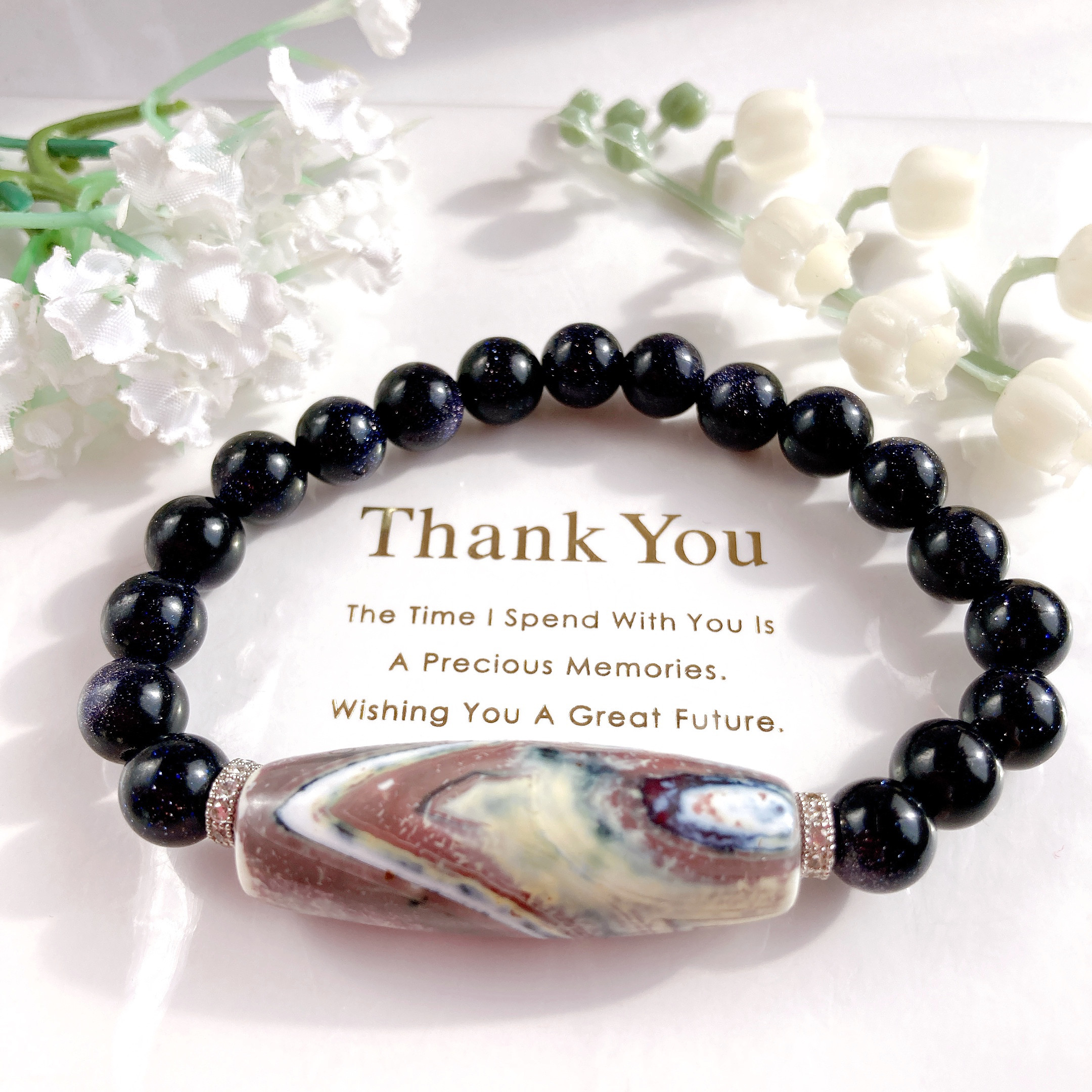 ˚✧₊⁎一点のみ✧₊⁎大粒天珠ブルーゴールドストーン天然石ブレスレット