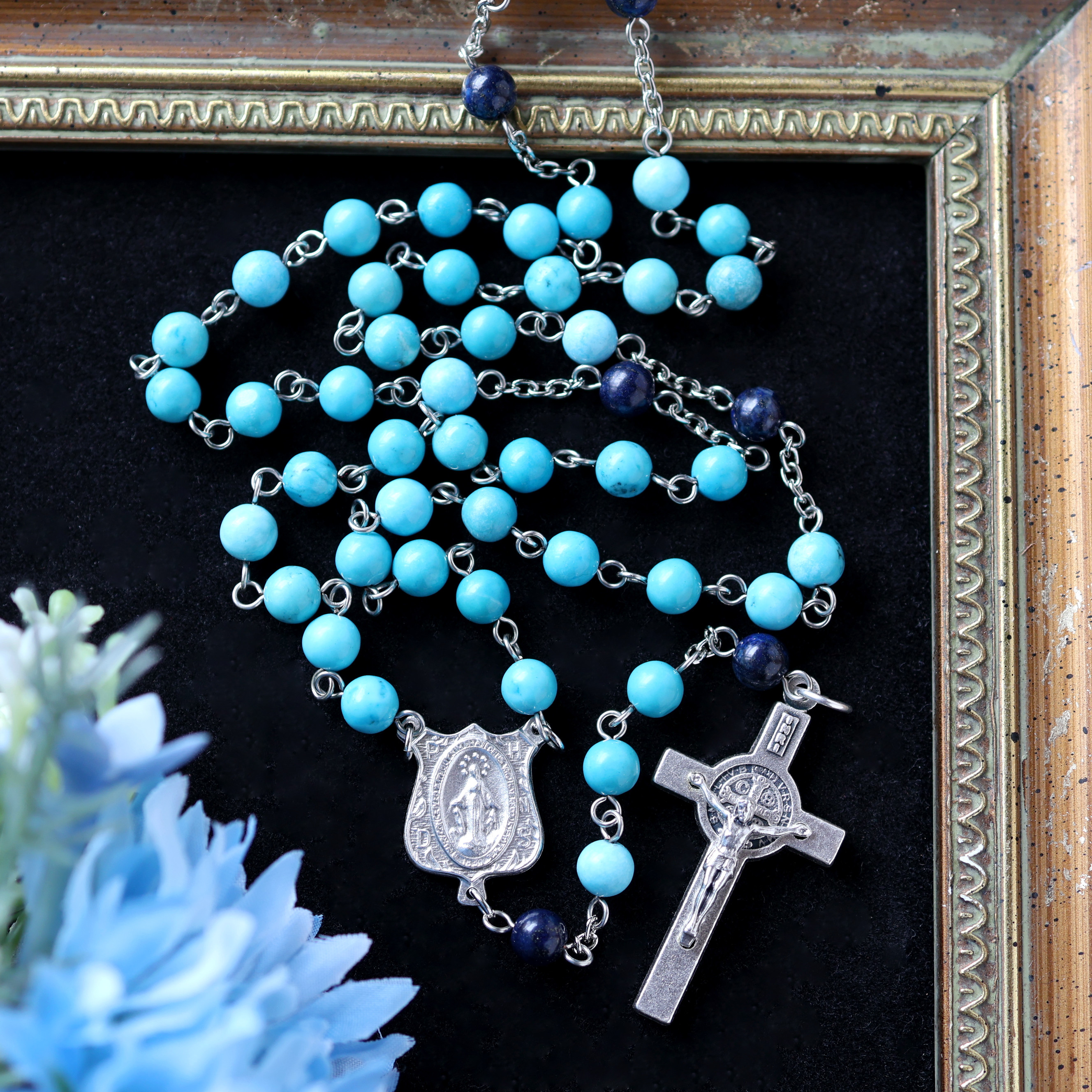 12月誕生石ターコイズ×ラピスラズリのロザリオ