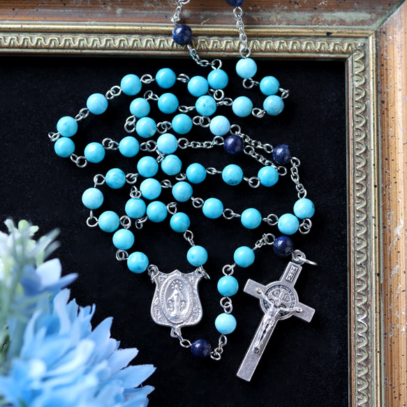12月誕生石ターコイズ×ラピスラズリのロザリオ ネックレス・ペンダント