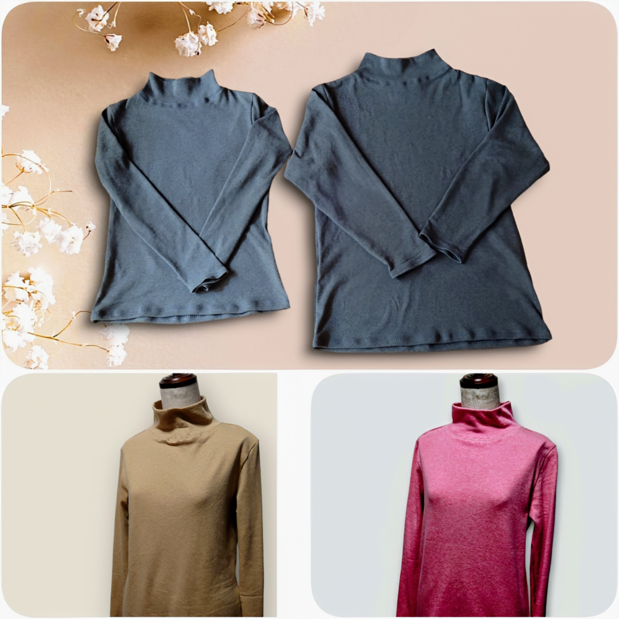 【秋冬春】【柔らかで滑らかな】Unisex～色とsize選べる〜オーガニックコットンハイネックカットソー