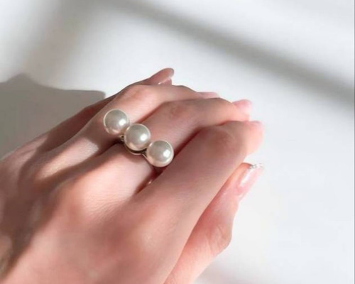パールリング+おまけ メルマガ掲載] 3連パールリング クリスタルパール ハレの日 指輪