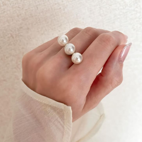 ゴールドリング パールクリスタル装飾 オペラ チュール イエローゴールド＆マザーオブパール リング