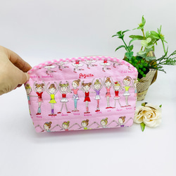 【再販】マルチポーチ☆バレリーナと小花柄　内ポケット付き（ピンク） 1枚目の画像