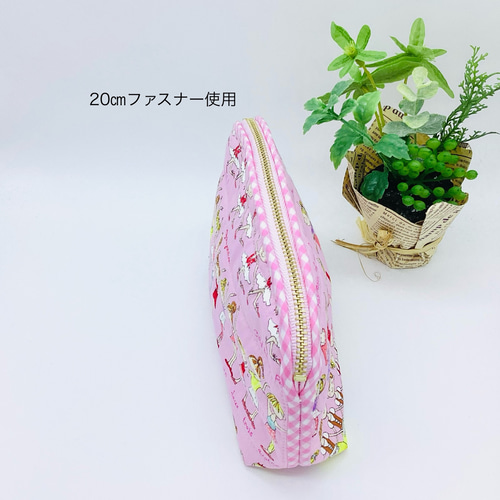 再販】マルチポーチ☆バレリーナと小花柄 内ポケット付き（ピンク  