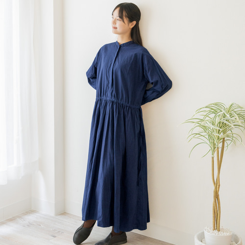 製品染め/洗える/草木染め】ウエストギャザーワンピース 藍