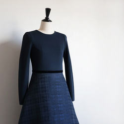 在庫僅か！【選べるデザイン！】 チェックジャガード ドッキングワンピース【ネイビー】 7枚目の画像