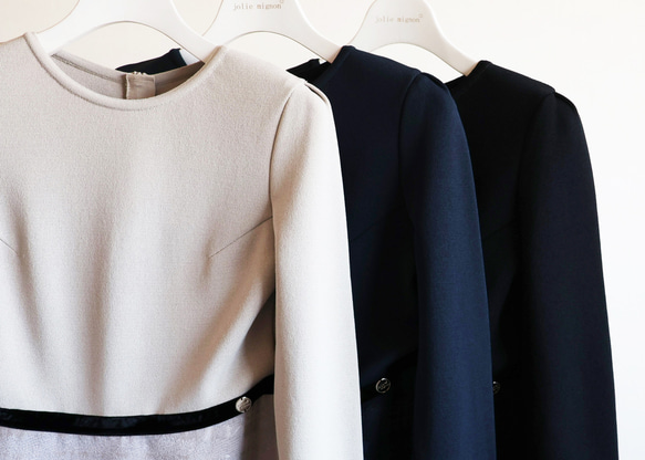 在庫僅か！【選べるデザイン！】 チェックジャガード ドッキングワンピース【ネイビー】 13枚目の画像