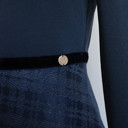 在庫僅か！【選べるデザイン！】 チェックジャガード ドッキングワンピース【ネイビー】 3枚目の画像