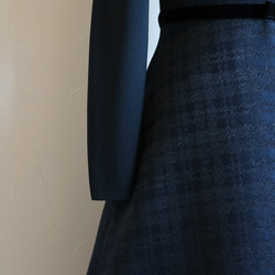 在庫僅か！【選べるデザイン！】 チェックジャガード ドッキングワンピース【ネイビー】 9枚目の画像