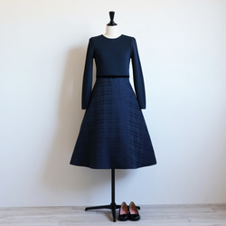 在庫僅か！【選べるデザイン！】 チェックジャガード ドッキングワンピース【ネイビー】 5枚目の画像