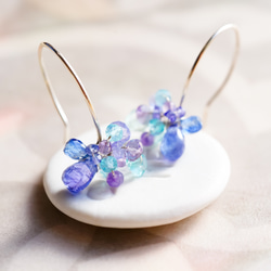 藍紫色花朵耳環 坦桑石、海藍寶石 純銀 第3張的照片