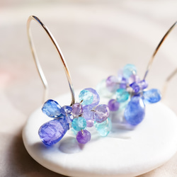 藍紫色花朵耳環 坦桑石、海藍寶石 純銀 第1張的照片