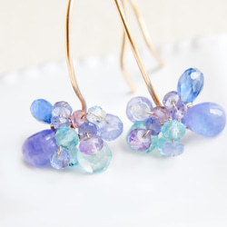 藍紫色花朵耳環 坦桑石、海藍寶石 純銀 第6張的照片