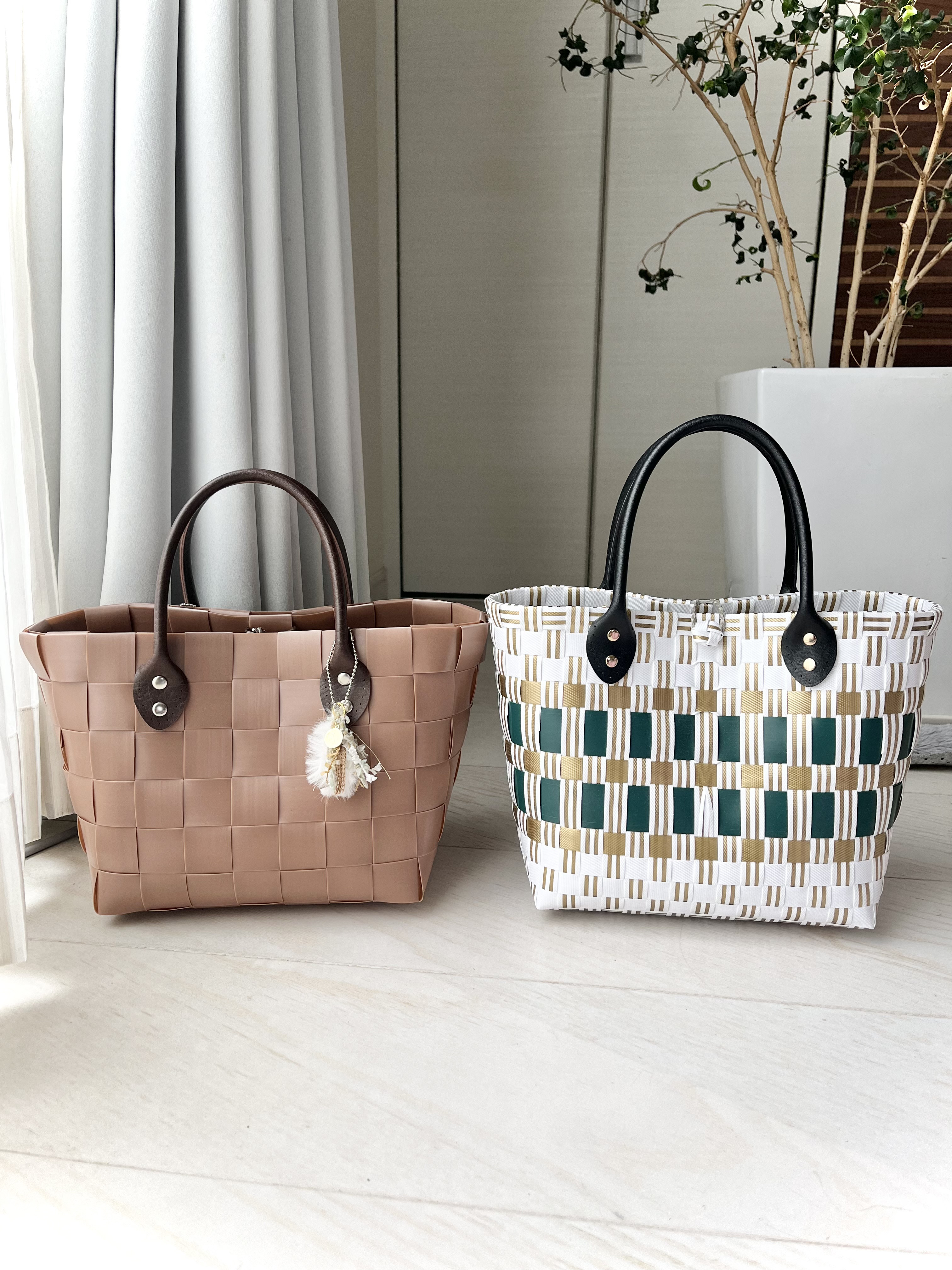 【Creema限定】ブラウン・グリーンライントート2点セット