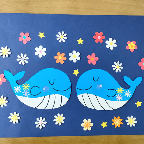 ☆ラミネート 色紙 壁面 アルバム 飾り ～想い合う花クジラさん～ 花