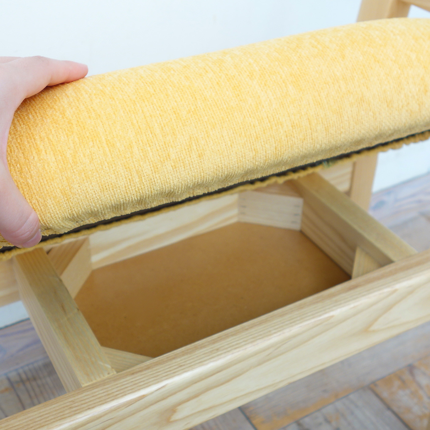 玄関スツール ダブルアーム 収納付 (BR×ANイエロー)