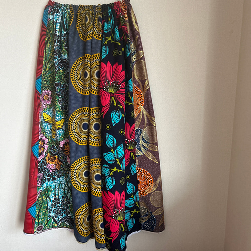 アフリカン ギャザースカート♪ アフリカ生地 アフリカ布 アフリカ  