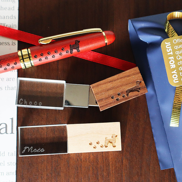 ★35 種狗品種可供選擇 木製原子筆（紅木）和 USB 記憶體 [可刻名字] 聖誕工作禮物 第1張的照片