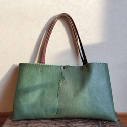 petanko tote　グラスグリーン✗チョコ　ピッグスキンレザー 2枚目の画像