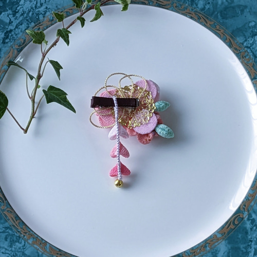 つまみ細工髪飾りベビークリップ、ミニヘアクリップ[作品No183