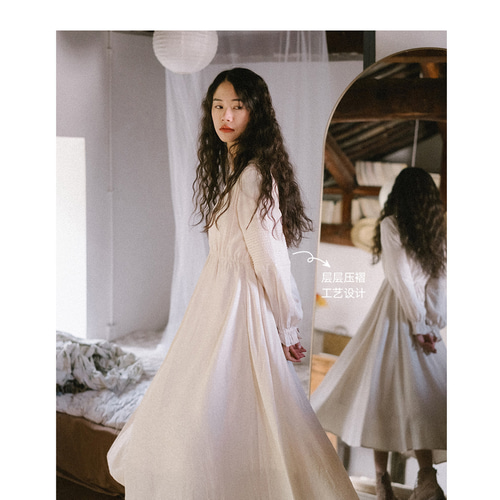 フレンチシック ヴィンテージ ウエストスリムワンピース Vネック