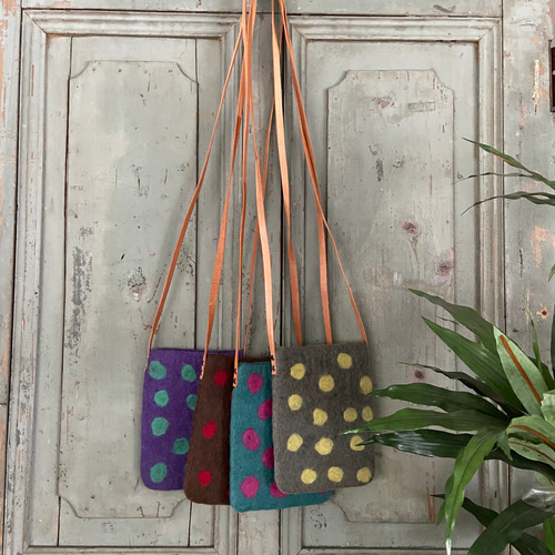 新作！オリジナル 羊毛 フェルト 水玉 ドット ショルダー 1点